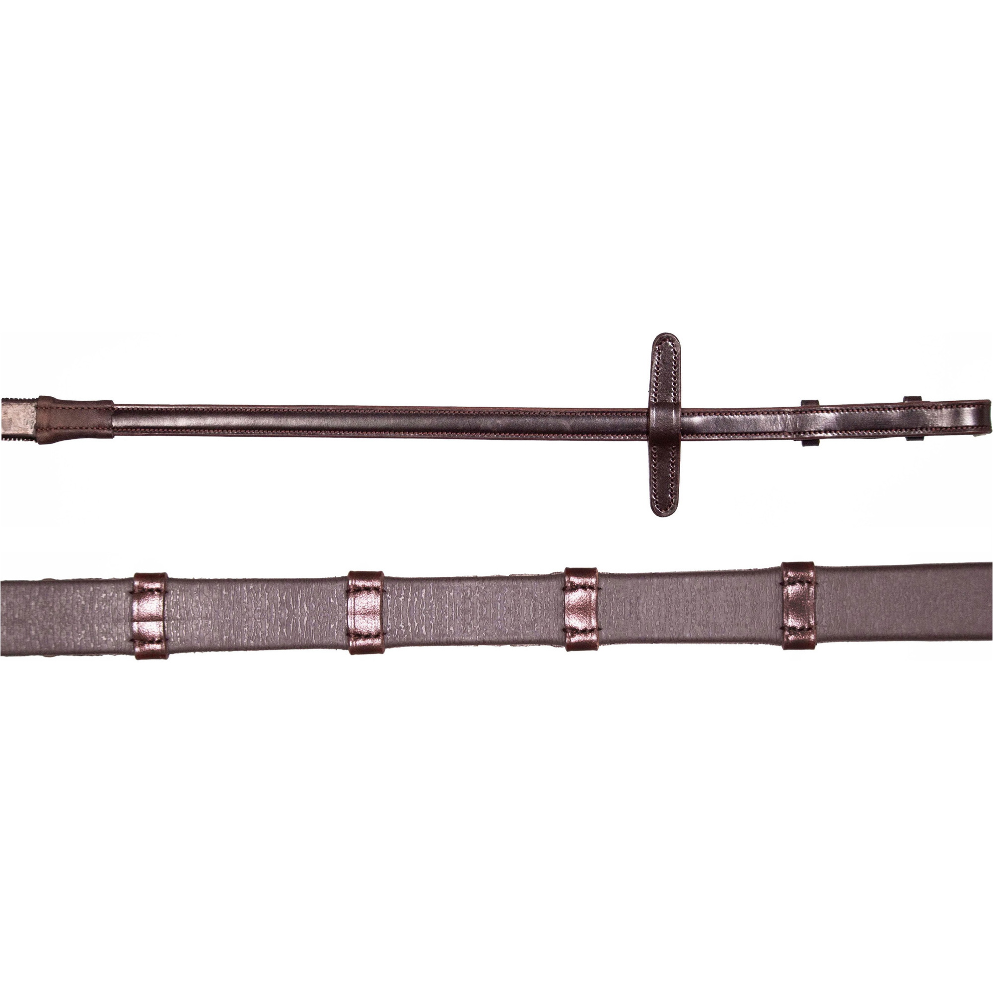 Henry James Saddlery Xtreme Eventer Hybrid Rubber Reins with Leather Stoppers RR7 - Havana Brown